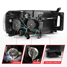 Cargar imagen en el visor de la galería, ANZO 2002-2005 Dodge Ram 1500 Projector Headlights w/ Halo Black Clear Amber