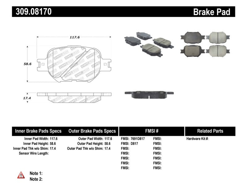 StopTech Performance 05-08 Scion tC/ 01-05 Celica GT/ 00-05 Celica GT-S Front Brake Pads