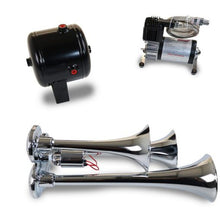 Cargar imagen en el visor de la galería, Kleinn Triple Chrome Horn Kit w/ 130 PSI Air Compressor / 1.0 gal Air Tank