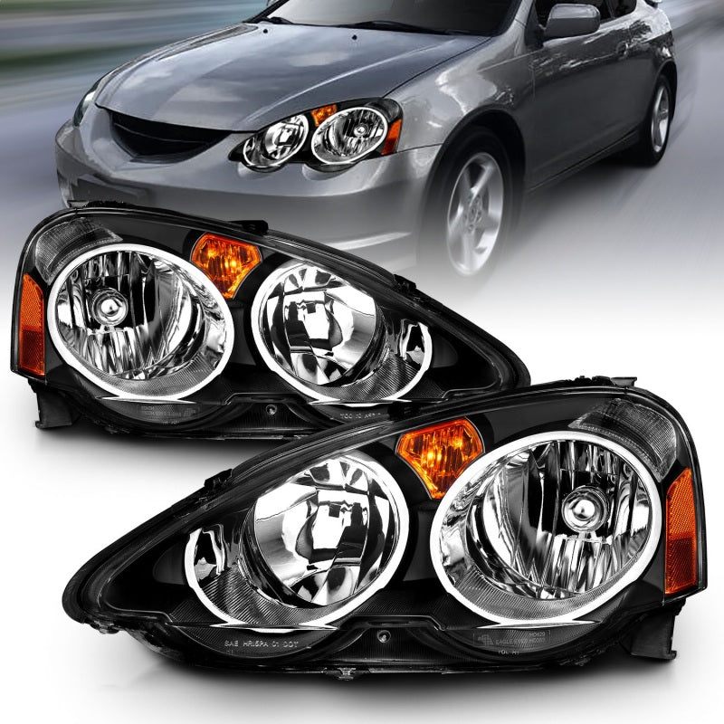 Faros delanteros de cristal ANZO 2002-2004 Acura Rsx negros