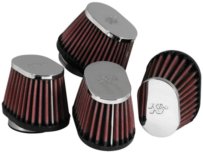 K&N Universal Chrome Oval Tapered Air Filter 2in Flange — Fits Kawasaki ZX600, Suzuki GSX-R1100, Yamaha XJ650/750/900