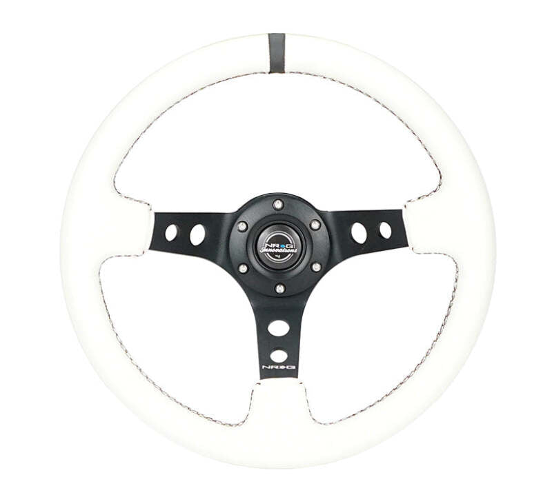 NRG RST-006BK-WT-B Reinforced Steering Wheel 350mm Deep White Leather w/ Black Spokes — Universal Fit