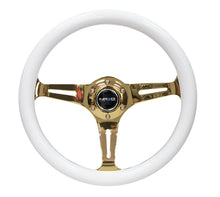 Cargar imagen en el visor de la galería, NRG Classic Wood Grain Steering Wheel (350mm) White Grip w/Chrome Gold 3-Spoke Center