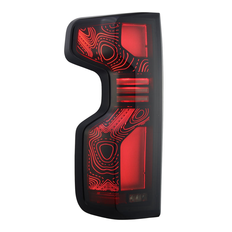 AlphaRex 19+Cheverolet 1500/2500HD/3500HD Silverado Luxx Series LED TailLights Alpha-Black Topo-Etch