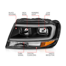 Cargar imagen en el visor de la galería, ANZO 99-04 Jeep Grand Cherokee Crystal Headlights - w/ Light Bar Black Housing