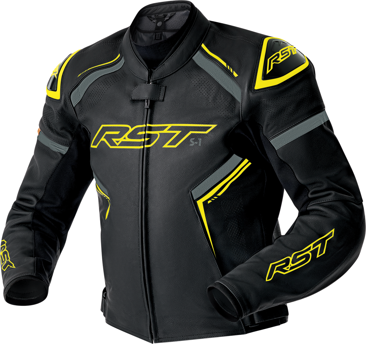 RST S1 D3O Leather Jacket BLK/GRY/FLO YEL LG (103605F.YEL-44)