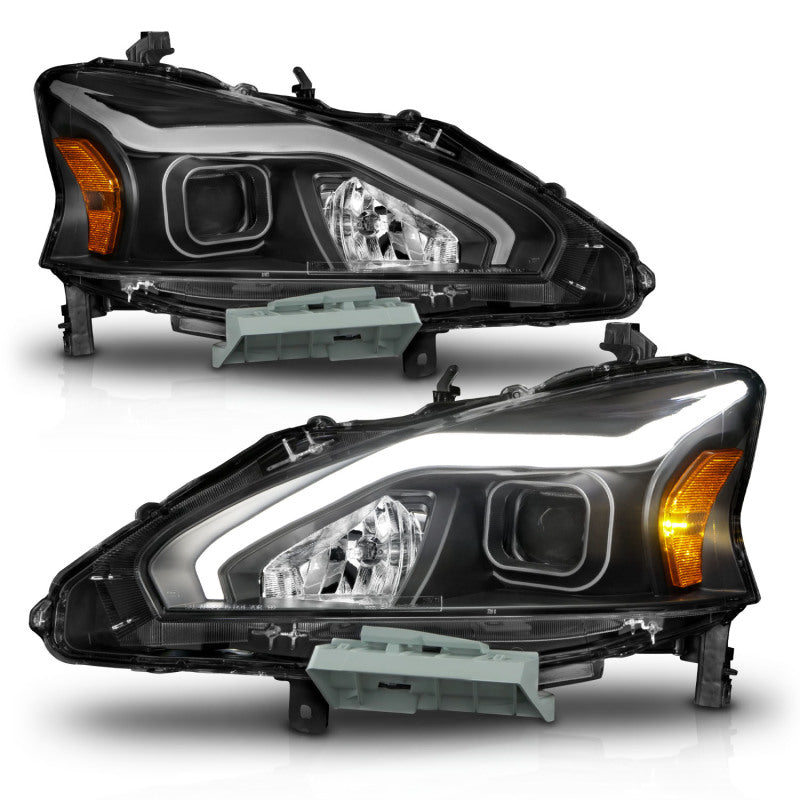 Faros delanteros de proyector ANZO 13-15 Nissan Altima (sin bombillas HID de fábrica) con carcasa negra y barra de luces