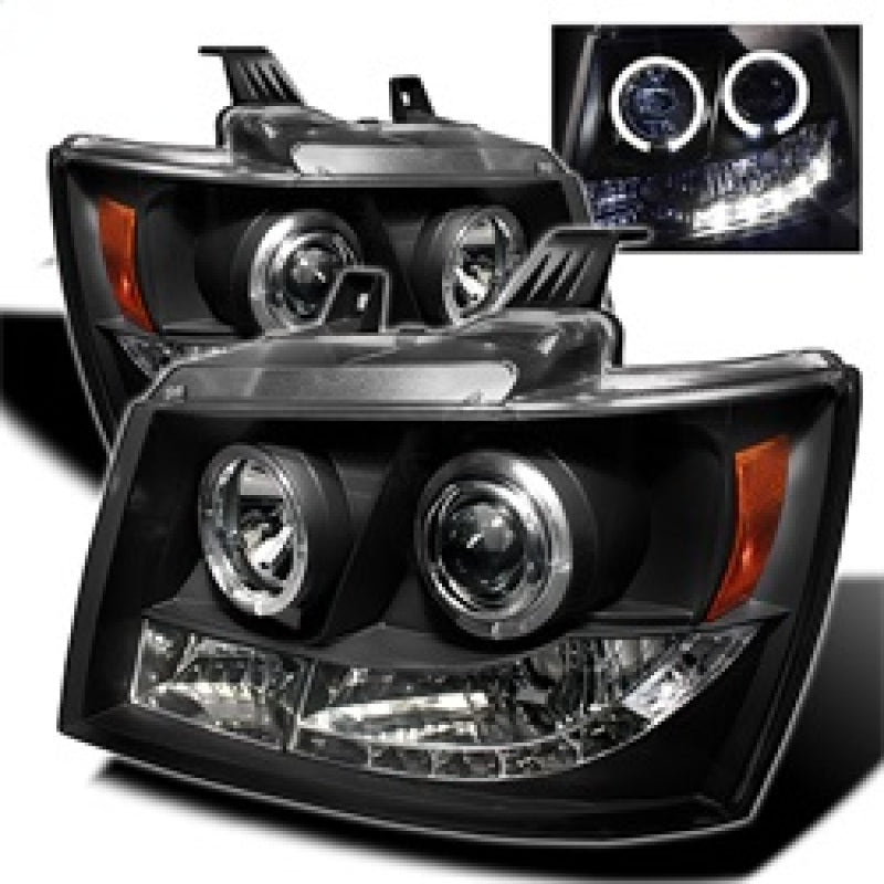 Faros delanteros de proyector LED Halo LED negros Spyder Chevy Suburban 1500 07-14 PRO-YD-CSUB07-HL-BK