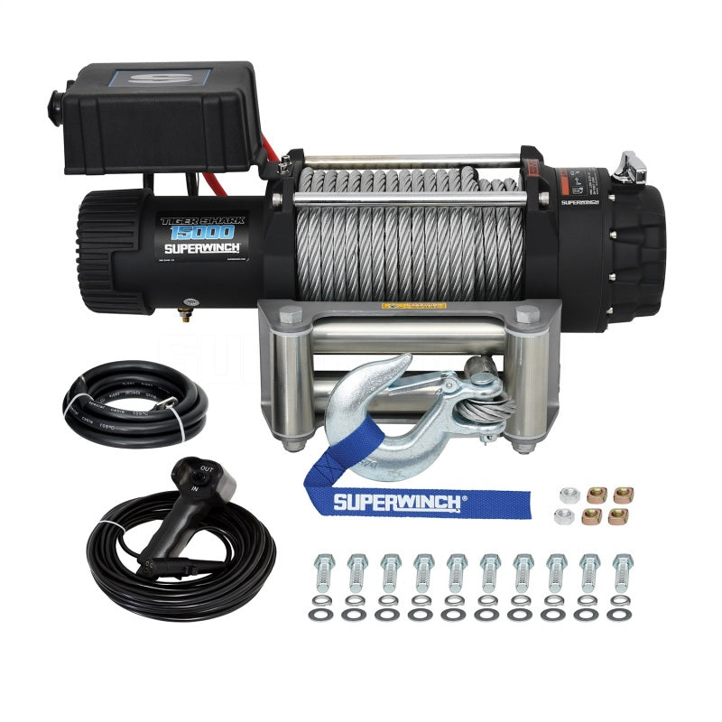 Cabrestante Superwinch de 15 000 libras, 12 V CC, 7/16 in x 82 ft, cable de acero, modelo Tiger Shark 11500