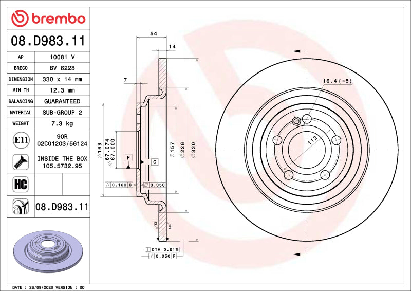 Brembo OE Front UV Coated Rotor — 16-17 Honda Accord/16-22 Civic/19-22 Insight