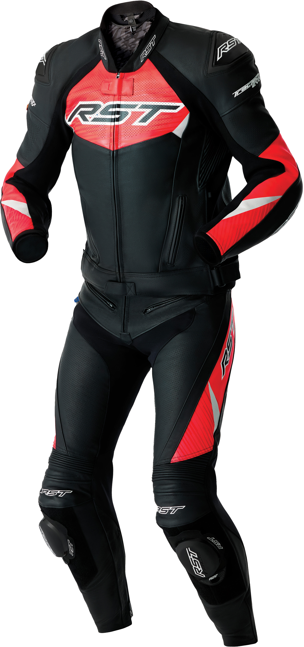 RST Tractech EVO D3O Jacket BLK/FLO RED Leather LG (103635F.RED-44)