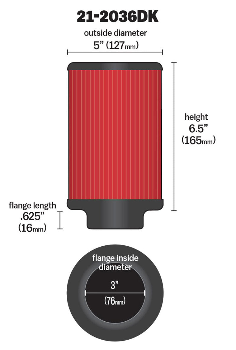 AEM Dryflow 3in. Flange x 5in. OD x 6.5in. H Air Filter — Universal Fit