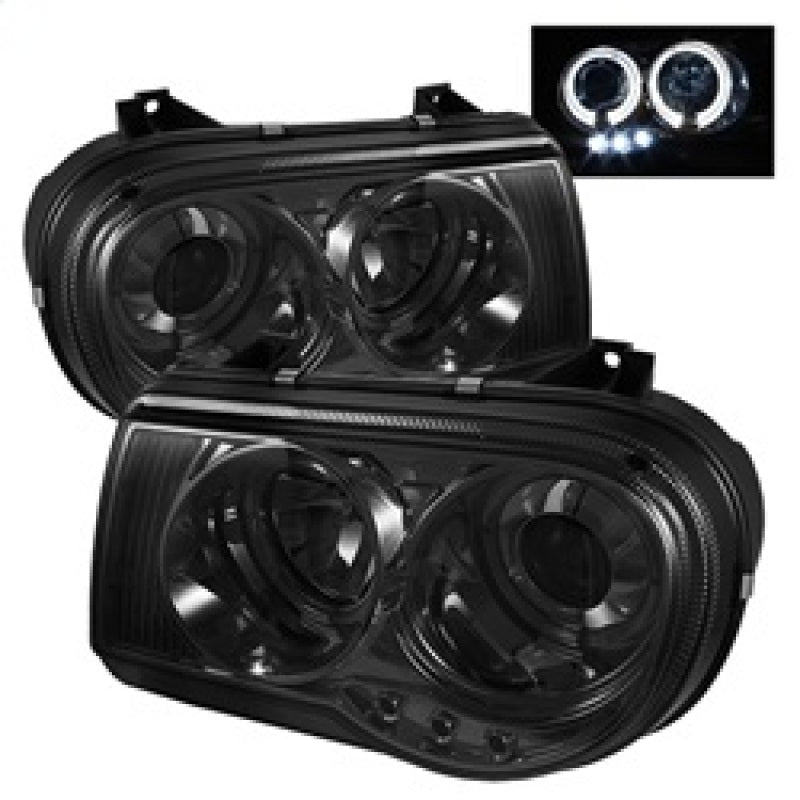 Faros delanteros de proyector LED Halo LED Smke Spyder Chrysler 300C 05-10 (no incluidos) PRO-YD-C300C-HL-SM