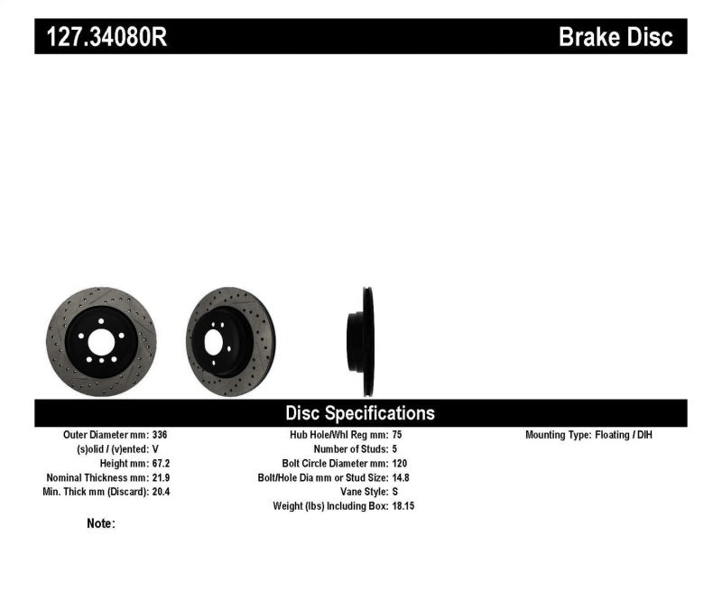 Rotor trasero derecho ranurado y perforado StopTech 06 BMW 330 / 07-09 BMW 335