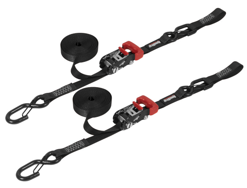 SpeedStrap 1In x 15Ft Ratchet Tie Down w/ Snap Hooks & Soft Tie (2 Pack) - Black