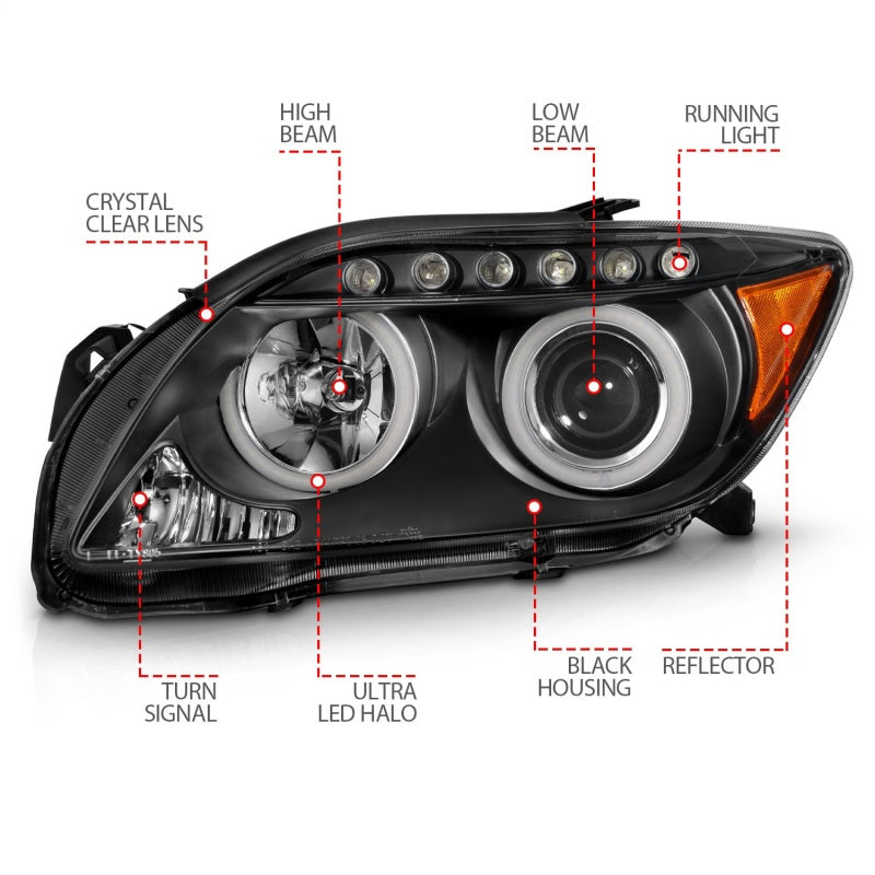 Faros delanteros con proyector ANZO 2005-2010 Scion TC con Halo negro (CCFL)