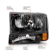 Cargar imagen en el visor de la galería, Faros delanteros de cristal ANZO 2000-2004 Ford Excursion negros