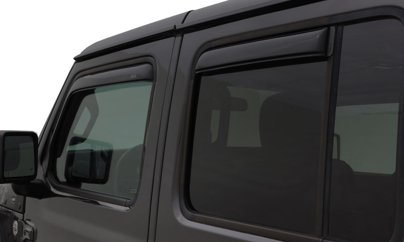 Deflectores de ventana delantera y trasera en canal Ventvisor AVS 07-18 para Jeep Wrangler Unlimited, 4 piezas, color ahumado