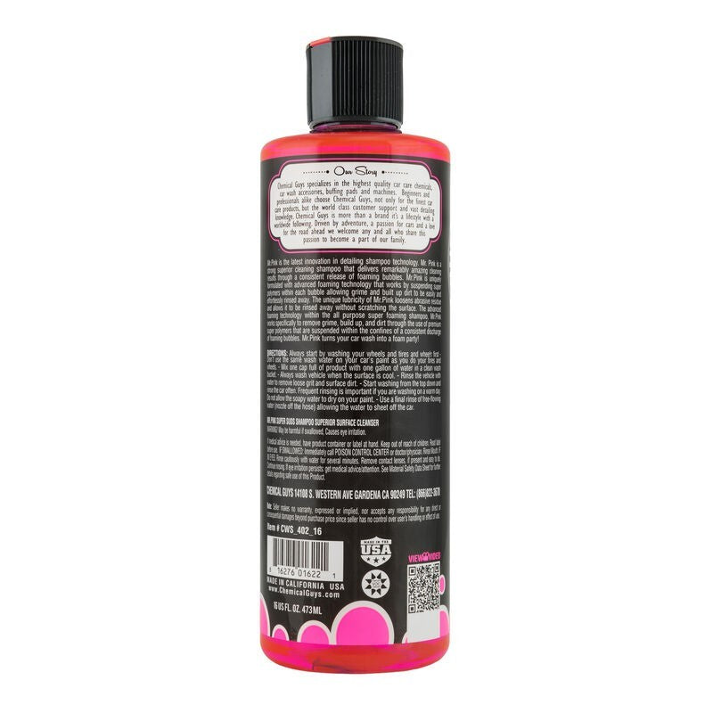 Champú Super Suds Mr. Pink de Chemical Guys y jabón limpiador de superficies de calidad superior - 16 oz