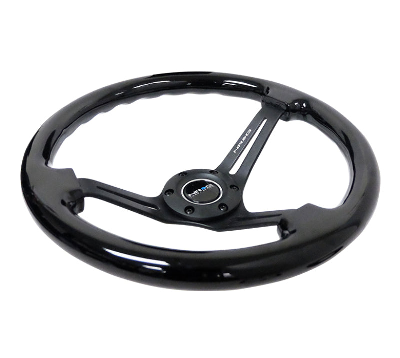 NRG Reinforced Steering Wheel (350mm / 3in. Deep) Blk Wood w/Blk Matte Spoke/Black Center Mark