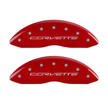 Cargar imagen en el visor de la galería, MGP 4 Caliper Covers Engraved Front &amp; Rear C7/Corvette Red finish silver ch