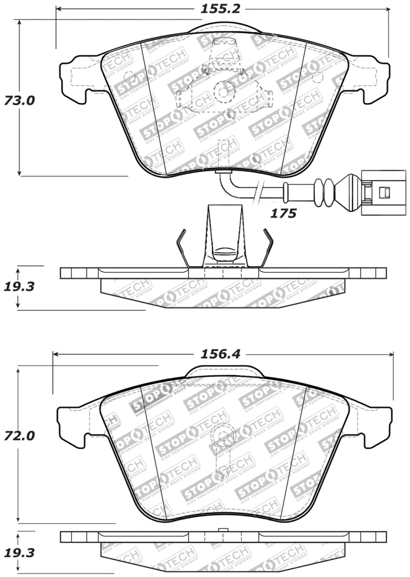 StopTech Performance Front Brake Pads — Fits 08-15 Audi TT/TTS Quattro, 12-13 VW Golf R