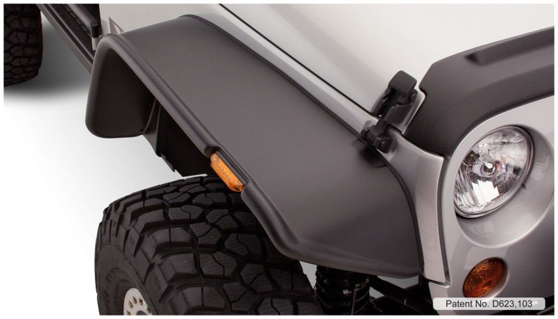 Guardabarros estilo plano Bushwacker 07-18 para Jeep Wrangler, 4 piezas, apto solo para utilitarios deportivos de 2 puertas, color negro