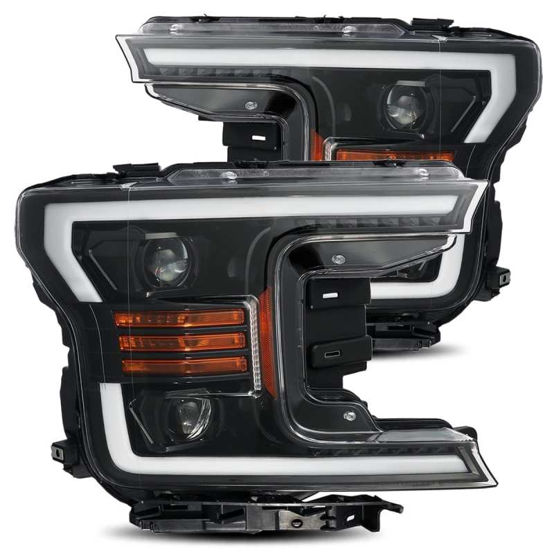 AlphaRex PRO-Series Projector Headlights Plank Style Gloss Black w/Activ Light/Seq Signal — Fits 2018-2019 Ford F-150