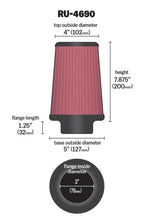 Load image into Gallery viewer, K&amp;N Universal Round Tapered Filter 3 inch FLG / 5 inch Bottom / 4 inch Top / 7 7/8 inch Height