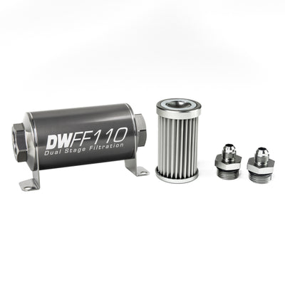 DeatschWerks 6AN 5 Micron Inline Fuel Filter Housing Kit — 110mm Stainless