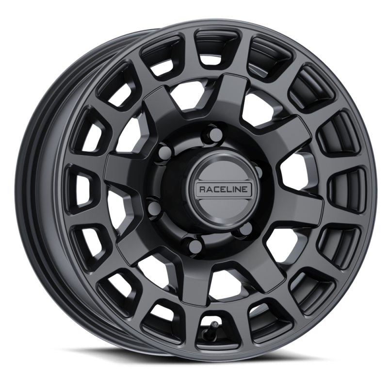 Raceline 873B Backcountry Trailer 15x5in / 5x4.5 BP / 0mm Offset / 3.19mm Bore - Satin Black