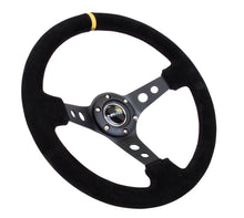 Cargar imagen en el visor de la galería, NRG Reinforced Steering Wheel (350mm / 3in. Deep) Blk Suede w/Circle Cut Spokes &amp; Single Yellow CM