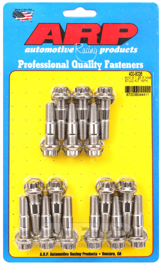 ARP M10 x 1.25 x 48 Stainless Steel 12pt Broached Stud Kit (16/pkg)