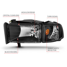 Cargar imagen en el visor de la galería, Faros delanteros de cristal de color negro para Dodge Ram ANZO 1994-2001