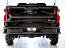 Cargar imagen en el visor de la galería, AWE Tuning 22-23 GMC Sierra 1500 AT4X 6.2L 0FG Catback Split Dual (Flat Bumper) - Chrome Silver Tips