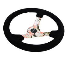 Cargar imagen en el visor de la galería, NRG Reinforced Steering Wheel (350mm / 3in. Deep) Blk Suede Floral Dipped w/ Blk Baseball Stitch