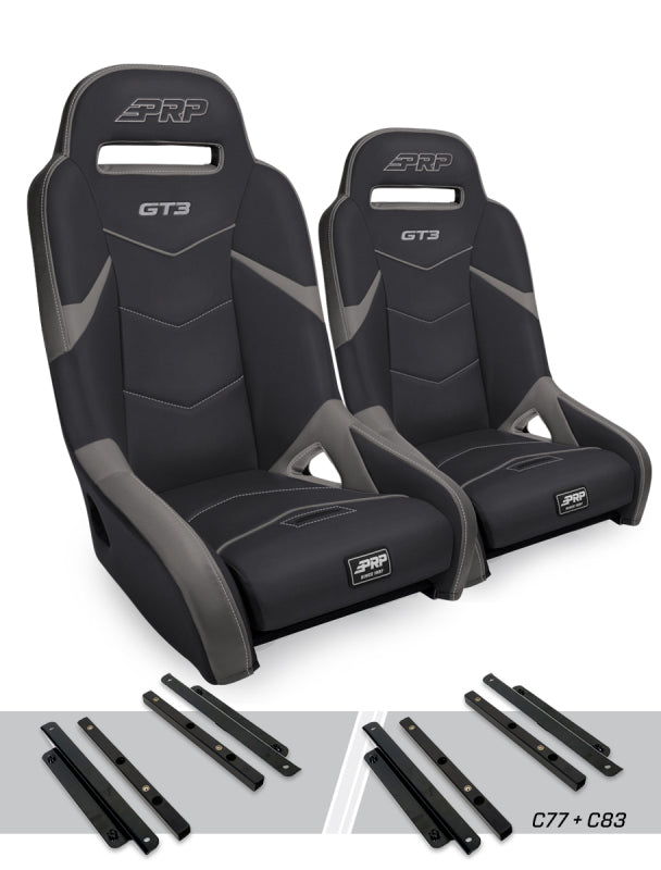 PRP GT3 Suspension Seats Kit (Pair) Black/Gray — Fits Polaris General RZR