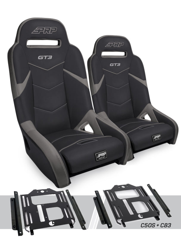PRP Seats GT3 Suspension Seat Kit (Pair) for Polaris RZR 570 - Black & Gray