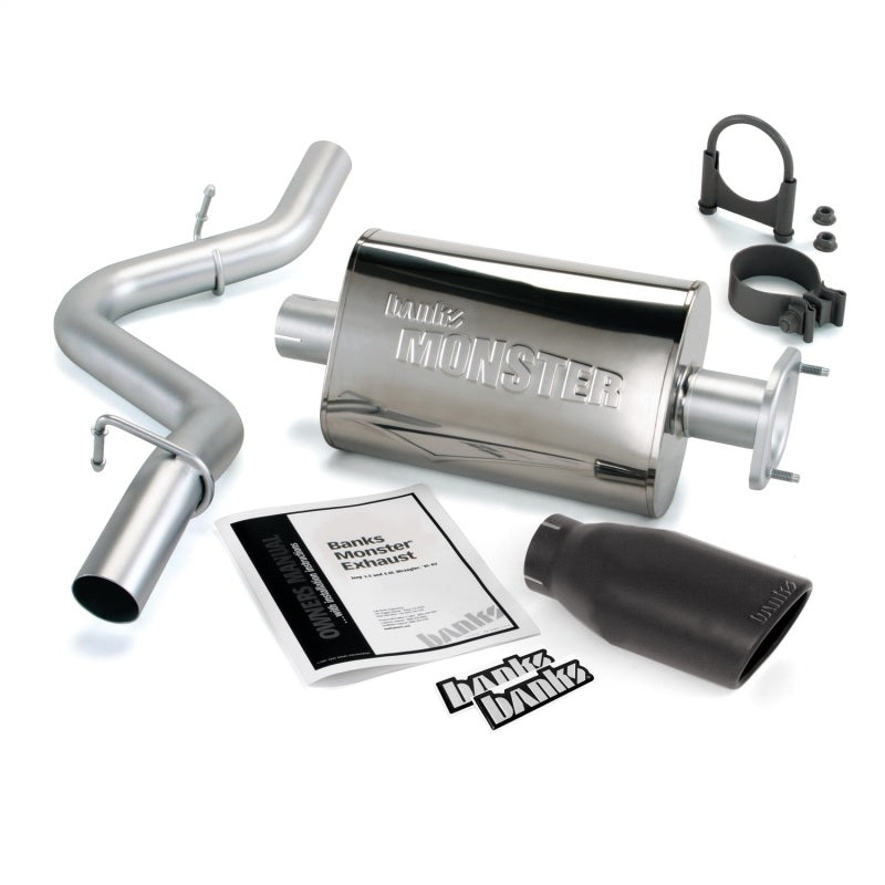 Sistema de escape Monster Banks Power 04-06 Jeep Wrangler Unlimited 4.0L - Escape simple SS con punta negra