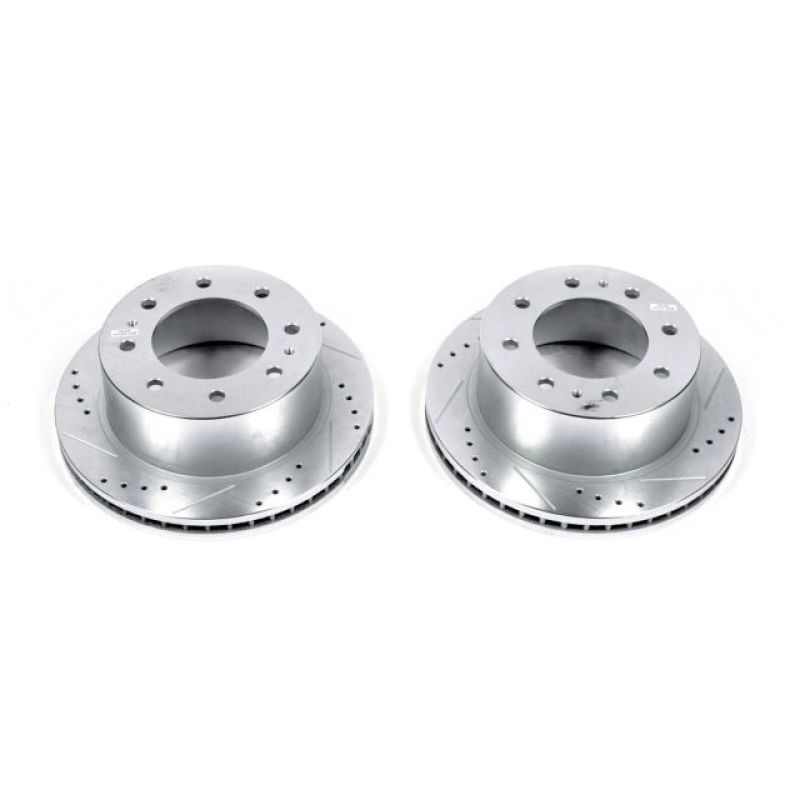 Power Stop Evolution Drilled & Slotted Rear Brake Rotors (Pair) — Fits 2011-2020 GMC Sierra 2500/3500 HD, Chevrolet Silverado 2500/3500 HD