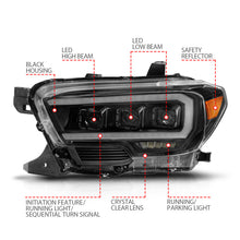 Cargar imagen en el visor de la galería, ANZO 16-22 Toyota Tacoma LED Projector Headlights w/ Light Bar Sequential Black Housing w/Initiation