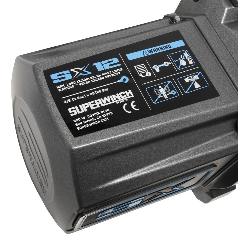 Cabrestante Superwinch SX 12000 de 12 000 libras, 12 V CC, 3/8 in x 85 ft, cable de acero, grafito