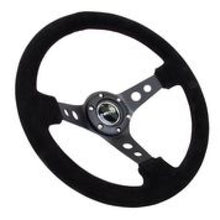 Cargar imagen en el visor de la galería, NRG Reinforced Steering Wheel (350mm / 3in. Deep) Blk Suede/Blk Stitch w/Black Circle Cutout Spokes