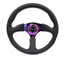 Cargar imagen en el visor de la galería, NRG Reinforced Steering Wheel (350mm / 2.5in. Deep) Leather Race Comfort Grip w/4mm Neochrome Spokes