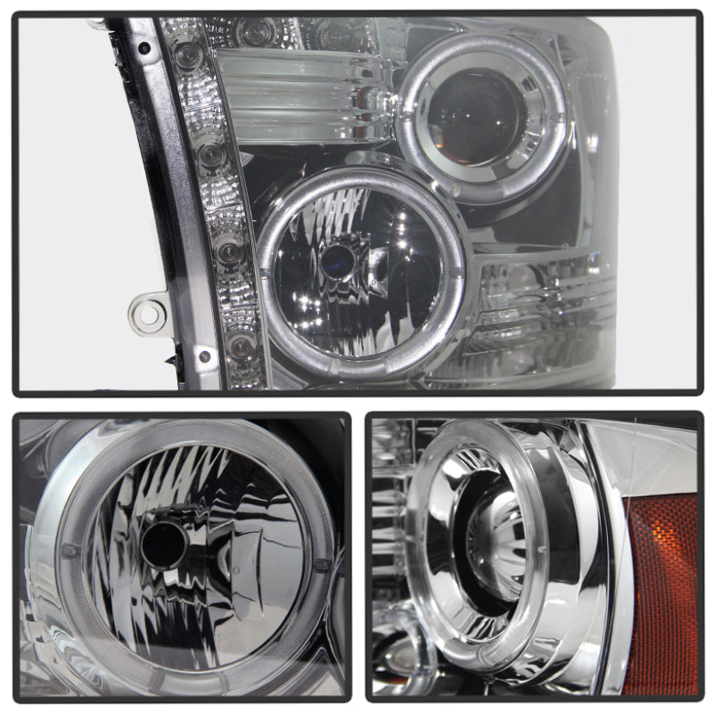 Faros delanteros de proyector Spyder Dodge Ram 1500 09-14 10-14 Halógeno - LED Halo LED - Smke PRO-YD-DR09-HL-SM