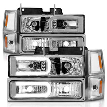 Cargar imagen en el visor de la galería, ANZO 88-98 Chevrolet C1500 Crystal Headlights w/Light Bar Chrome Housing w/ Signal Side Markers 8Pcs