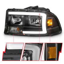 Cargar imagen en el visor de la galería, ANZO 97-04 Dodge Dakota/Durango Crystal headlight Set w/ Light Bar Black Housing