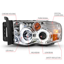 Cargar imagen en el visor de la galería, ANZO 2002-2005 Dodge Ram 1500 Projector Headlights w/ Halo Chrome Clear Amber