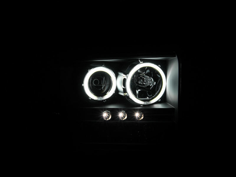 Faros delanteros con proyector ANZO 2005-2007 Ford Excursion con Halo negro y tira de LED (CCFL), 1 pieza