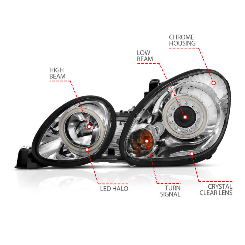 Faros delanteros con proyector ANZO 1998-2005 Lexus Gs300 con Halo cromado